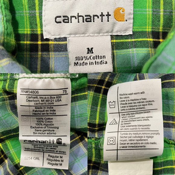 Carhartt Green/Blue Plaid Shirt, Medium - Picture 6 of 6
